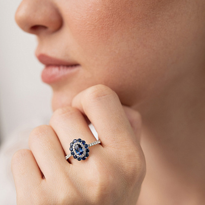 Золота каблучка з діамантами і сапфірами кб0615lg №4