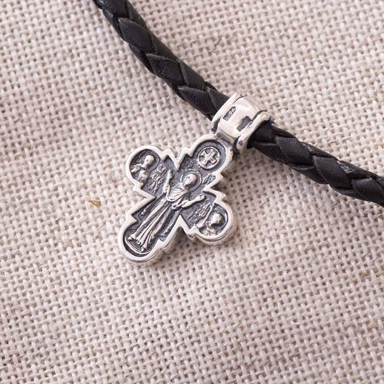 Срібний православний хрест "Розп'яття з пристоячими. Божа Матір Оранта" з чорнінням 131728 від ювелірного магазину Онікс - 3