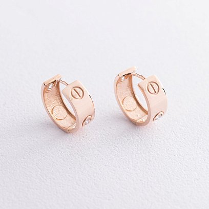 Серьги - кольца "Love" в красном золоте (фианиты) с07215 №6