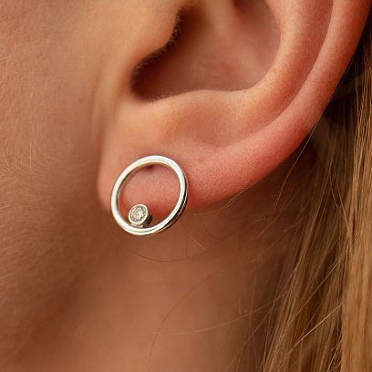 Золоті сережки - пусети "Кругообіг" з фіанітами с08353 №2