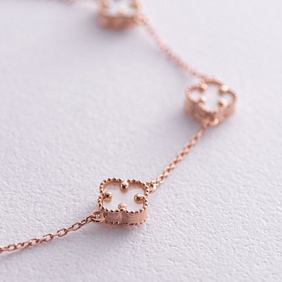 Браслет "Конюшина" з перламутром mini (червоне золото) б05245 №3