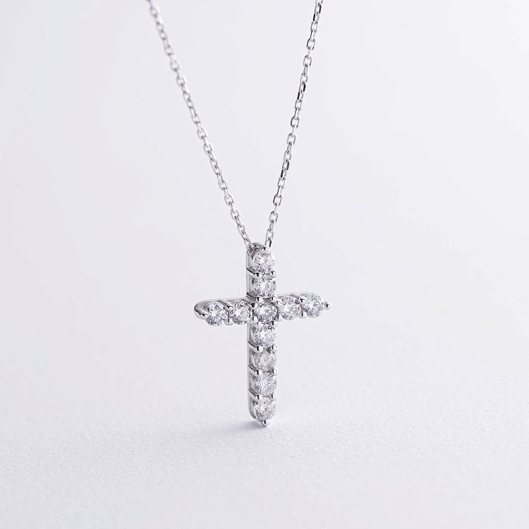 Колье "Крестик" в белом золоте (фианиты) кол01815 от ювелирного магазина Оникс
