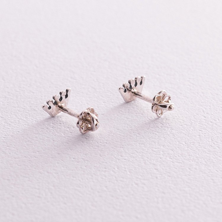 Срібні сережки - пусети "Корона" з чорнінням 121887 від ювелірного магазину Онікс - 2