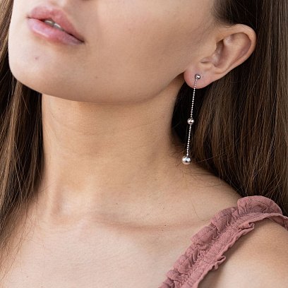 Срібні сережки-пусети "Кульки на ланцюжку" 122832