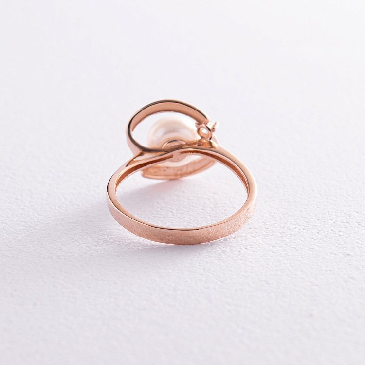 Золотое кольцо с жемчугом и фианитами к07211 от ювелирного магазина Оникс - 3