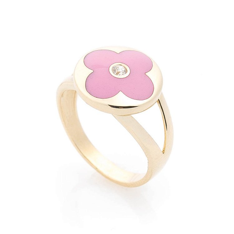 Золота каблучка з конюшиною (емаль, фіаніт) к05693 від ювелірного магазину Онікс