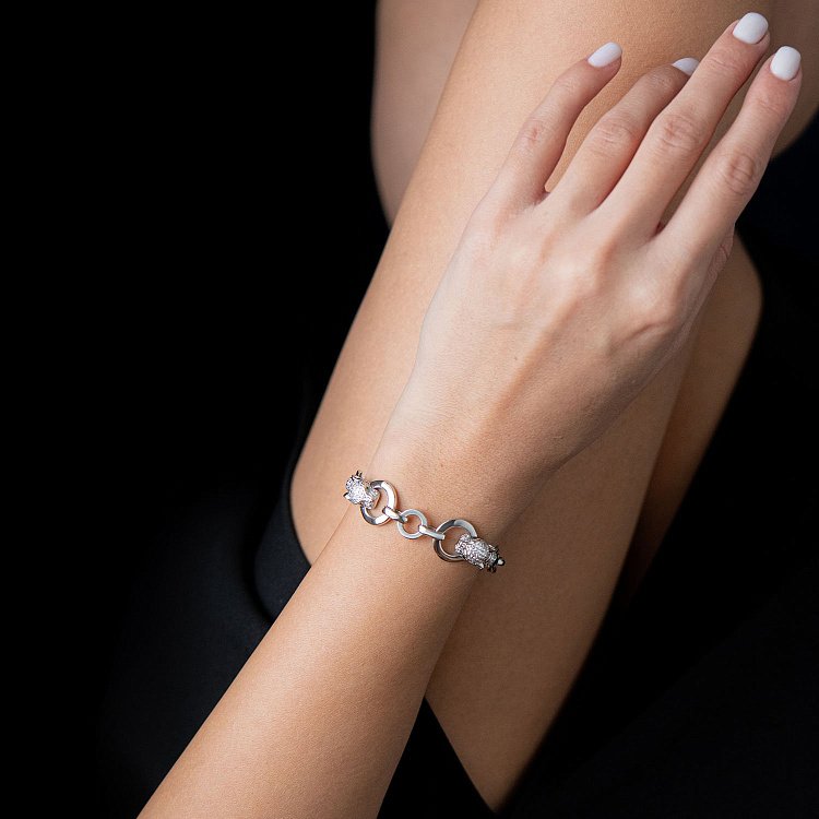 ﻿Золотий браслет "Пантери" з білими фіанітами б02884 від ювелірного магазину Онікс - 1