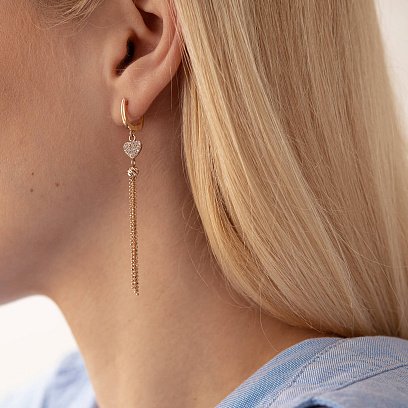 Золоті сережки "Сердечки" з ланцюжками (фіаніти) с07826 №6