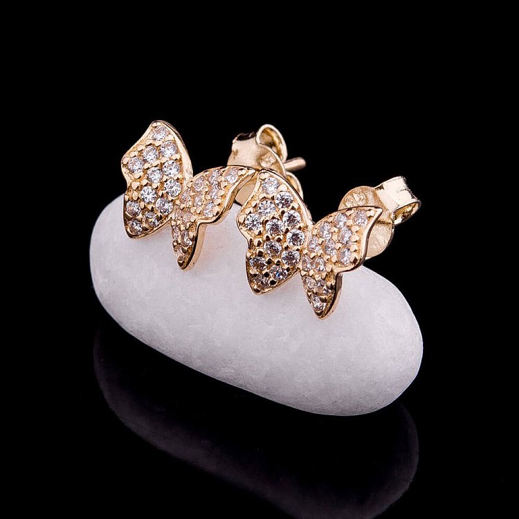 Золоті сережки-пусети "Метелики" з фіанітами с03665 від ювелірного магазину Онікс - 1