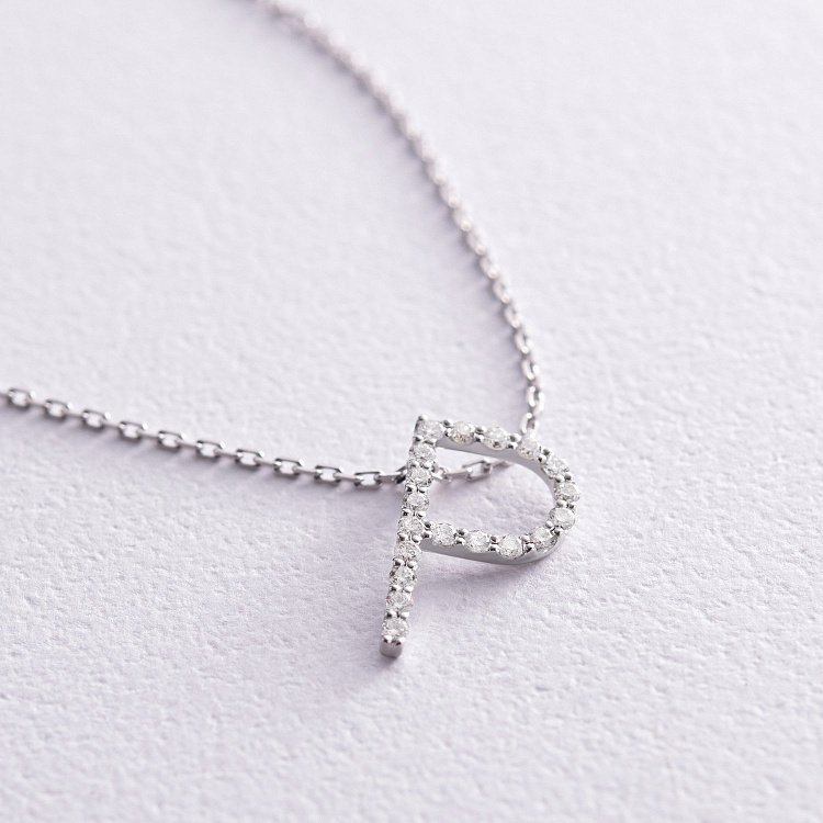 Золоте кольє з літерою "Р" з діамантами 134031121 від ювелірного магазину Онікс