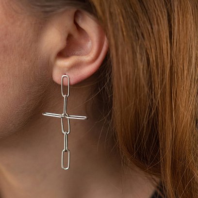 Серебряные серьги - пусеты "Кресты" 123267 №4