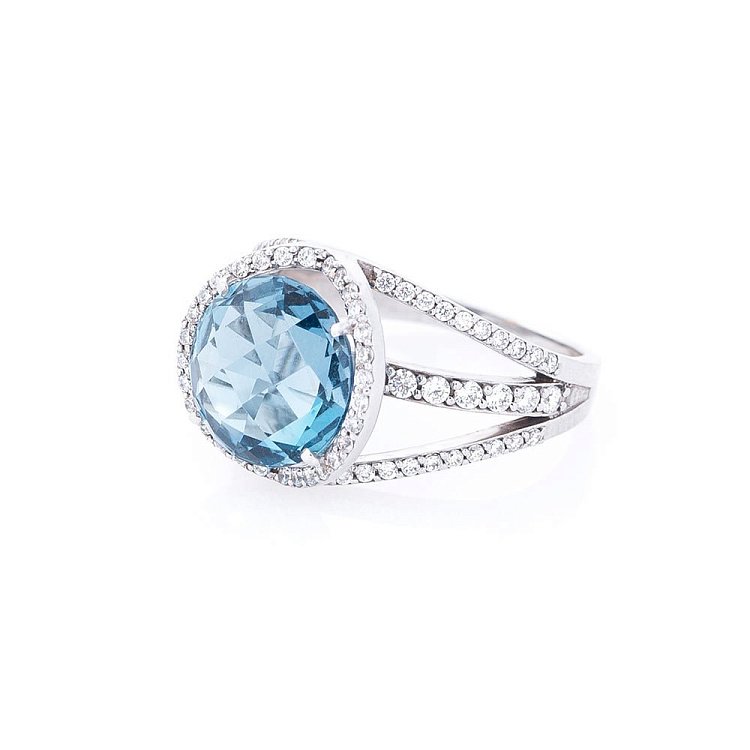 Золота каблучка з Лондон топазом і фіанітами 14032388 від ювелірного магазину Онікс - 1