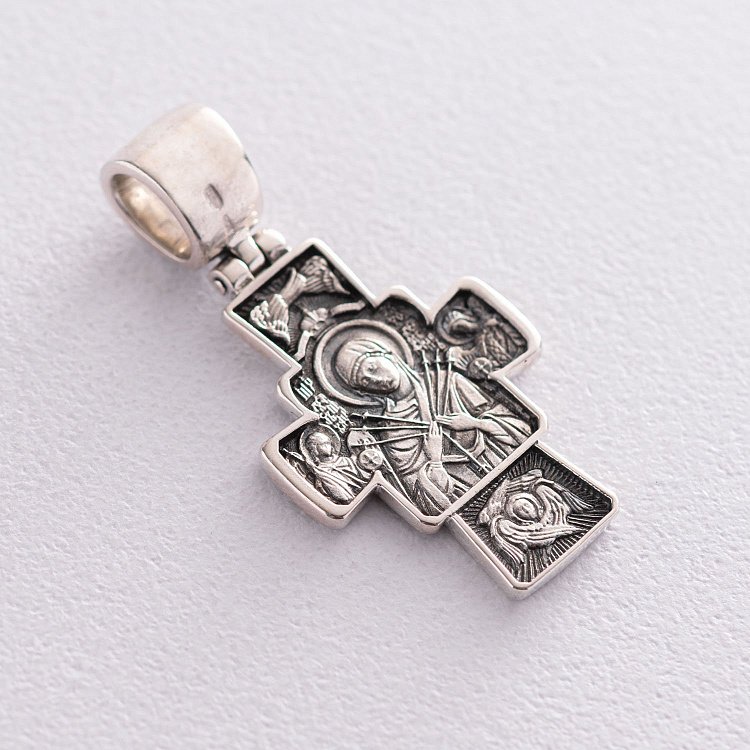 Срібний православний хрест "Господь Вседержитель. Ікона Божої Матері "Семистрільна" 132477 від ювелірного магазину Онікс - 1