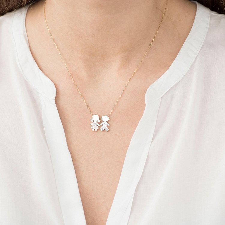 Золотое колье "Мальчик и девочка" кол01220 от ювелирного магазина Оникс