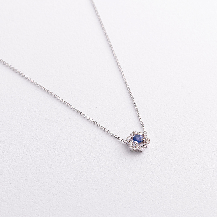 Золотое колье "Цветочек" с бриллиантами и сапфиром колб0177ca от ювелирного магазина Оникс - 1