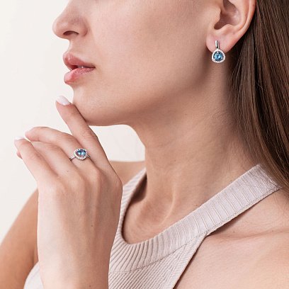 Серебряные серьги (фианиты, кварц) 2110/1р-QLB №3