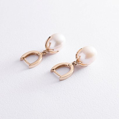Золотые серьги (культ. пресн. жемчуг) с06935 №3