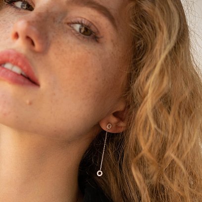 Сережки - пусети "Кружечки" в білому золоті (фіаніти) с07278 №4