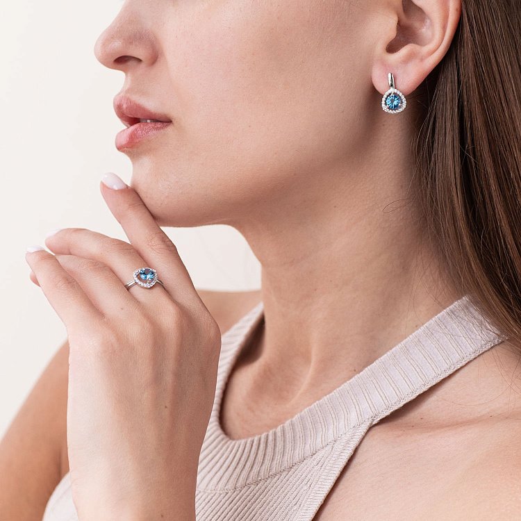 Серебряные серьги (фианиты, кварц) 2110/1р-QLB от ювелирного магазина Оникс - 2