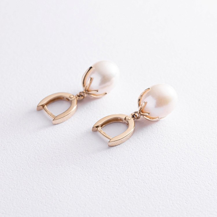 Золотые серьги (культ. пресн. жемчуг) с06935 от ювелирного магазина Оникс - 2