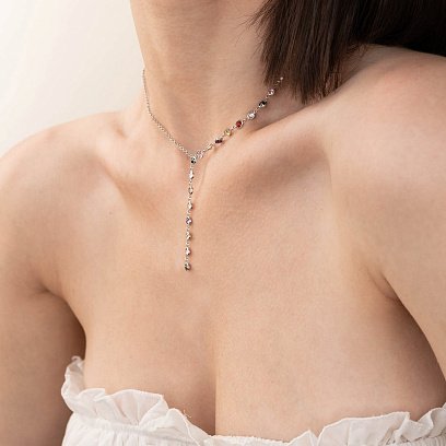 Серебряное колье - галстук с разноцветными фианитами 181213 №3