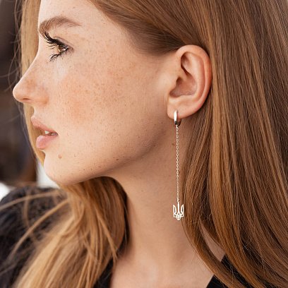 Асимметричные серебряные серьги "Герб Украины - Тризуб" 123242 №7