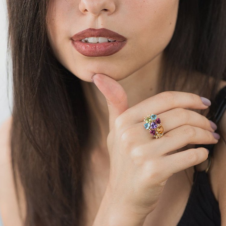 Золотое кольцо с натуральными камнями R27720 от ювелирного магазина Оникс - 3