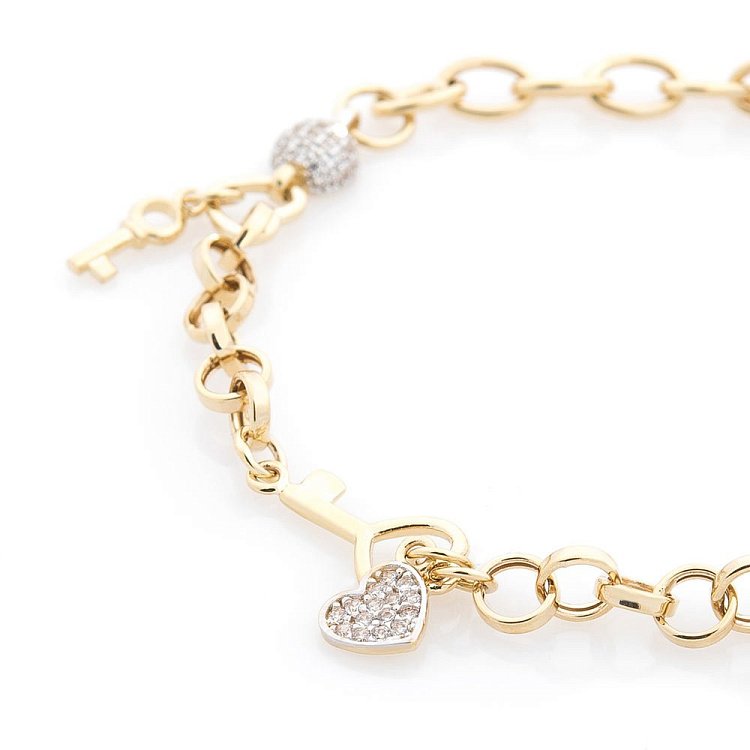 Золотий браслет "Сердечко і ключик" (фіаніти) б03441 від ювелірного магазину Онікс - 1