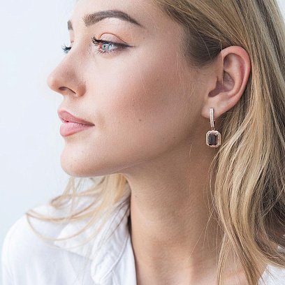 Золотые серьги (дымчатый топаз, фианиты) с03335 №5