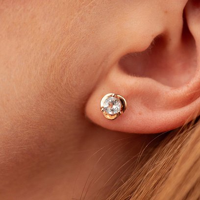 Золотые серьги - пусеты с голубыми топазами с02281 №4