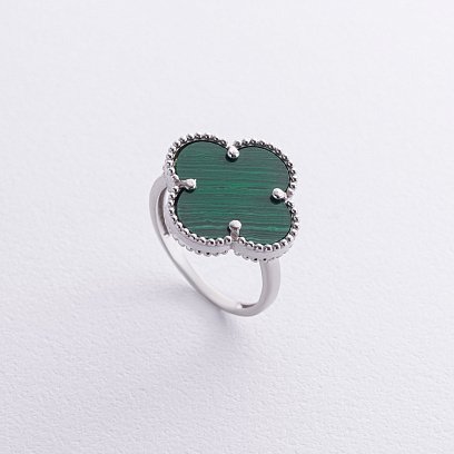 Серебряное кольцо "Клевер" (синт. малахит) 112774