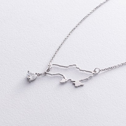 Срібне кольє - краватка "Карта України" (куб. цирконій Swarovski у формі серця) 4050с №3