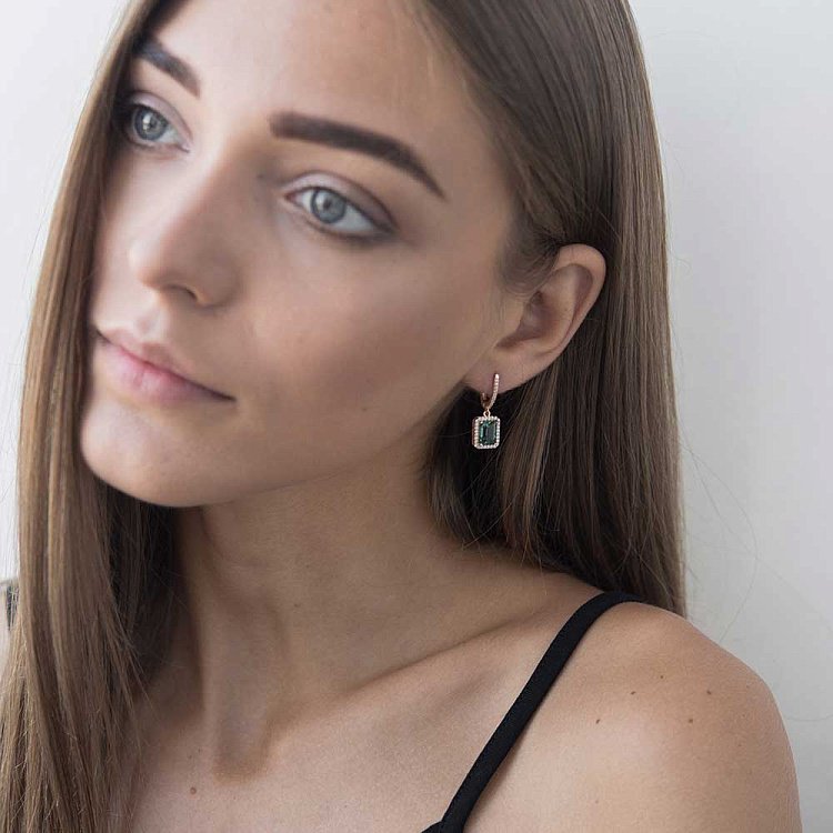 Золотые серьги с празиолитами и фианитами с04174 от ювелирного магазина Оникс - 4