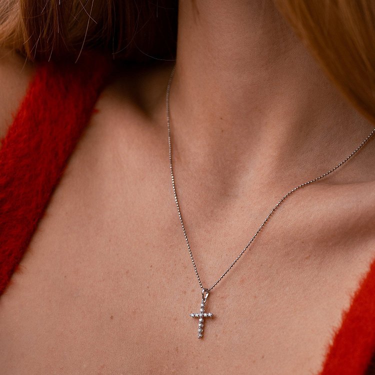 Хрестик з діамантами (біле золото) пб0311nl від ювелірного магазину Онікс - 3