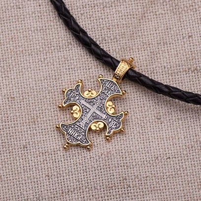 Срібний хрест з позолотою "Процвете Древо Хреста" 131681 №7