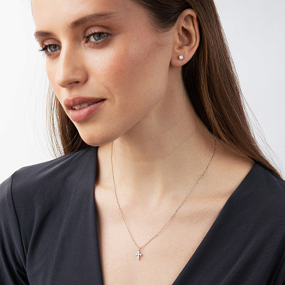 Крестик в белом золоте с бриллиантами пб0385cha №4