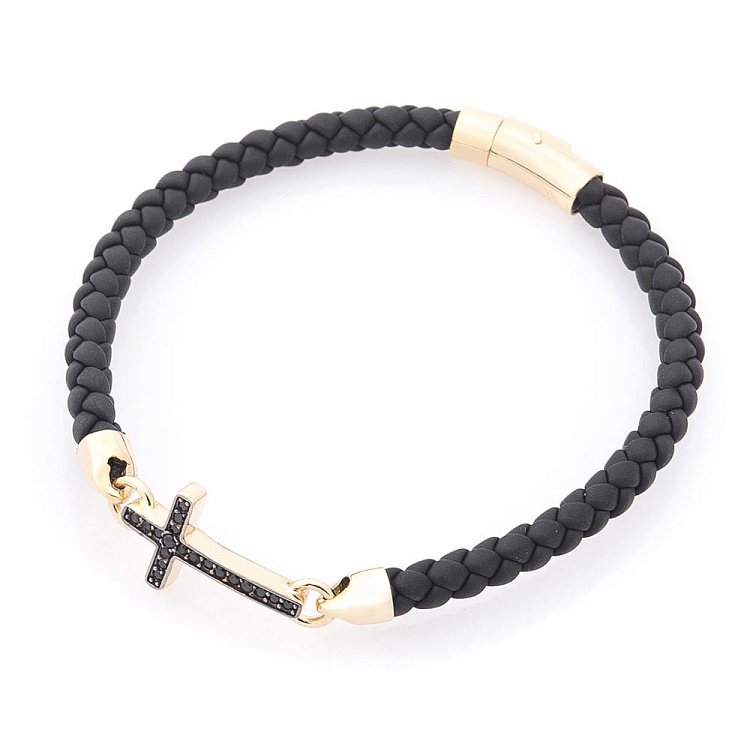 Каучуковый браслет "Крестик" с фианитами б03997 от ювелирного магазина Оникс - 1