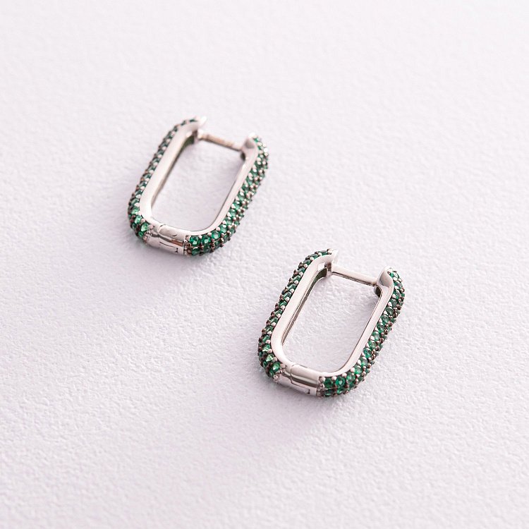 Срібні сережки із зеленими фіанітами 841 від ювелірного магазину Онікс - 2