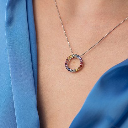 Золотий кулон з різнокольоровими сапфірами пб0289nl №8