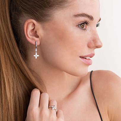 Серебряные серьги "Клевер" с фианитами 2065/1р-CZ №3