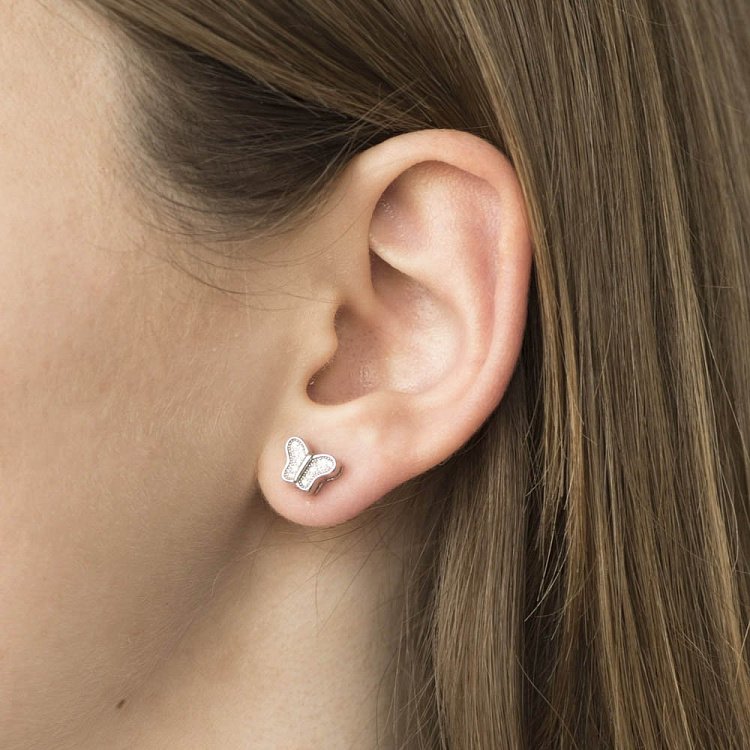 Срібні сережки-пусети "Метелики" з фіанітами 121674 від ювелірного магазину Онікс - 3