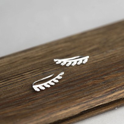 Серебряные серьги - клаймберы "Листики" 122352 №7