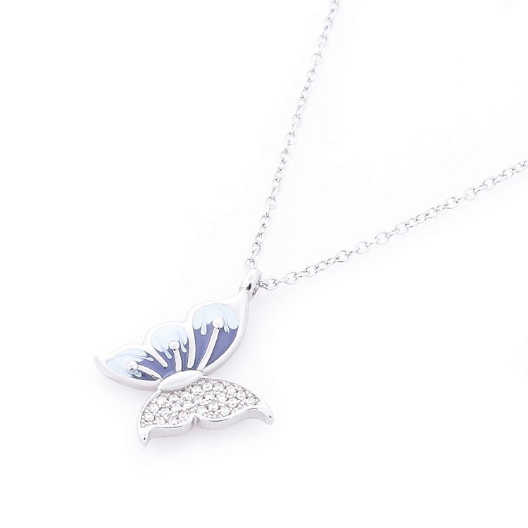 Серебряное колье "Бабочка" (эмаль, фианит) 18771 от ювелирного магазина Оникс