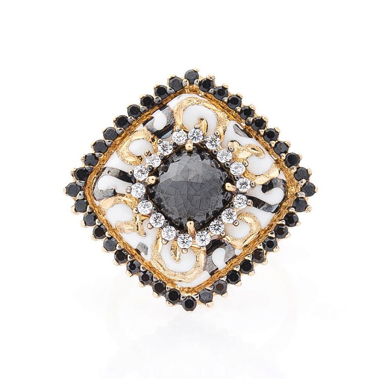 Золотое кольцо с фианитами и эмалью к04002 от ювелирного магазина Оникс - 2