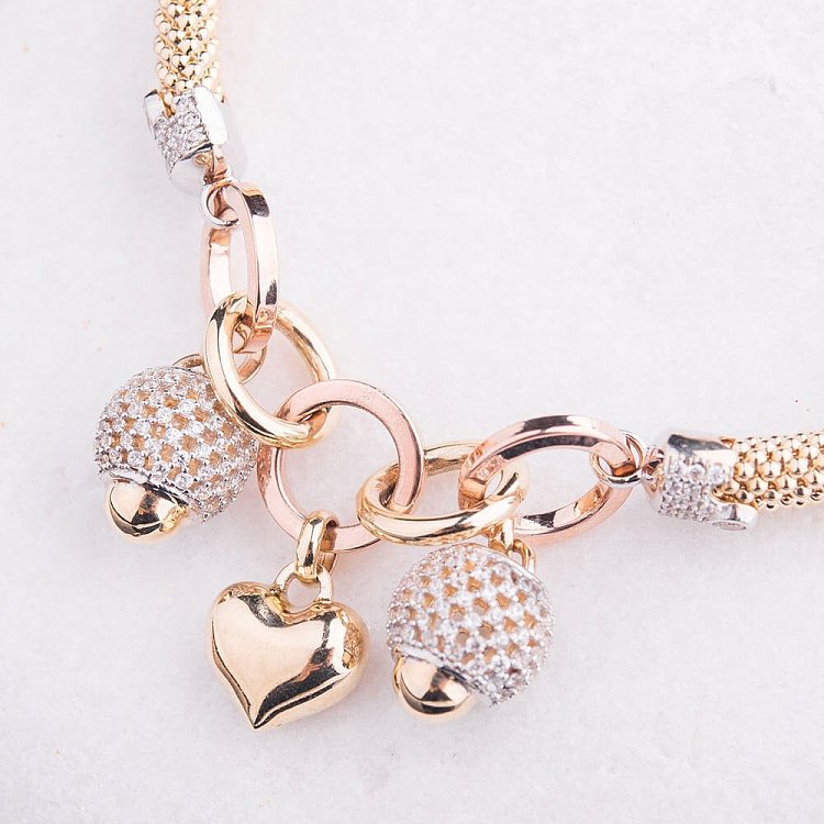 Золотий браслет з серцем (фіаніти) б02071 від ювелірного магазину Онікс - 4