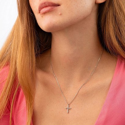 Колье "Крестик" в серебре с фианитами 181060 №5