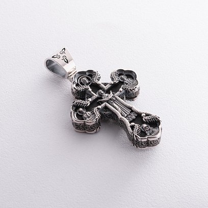 Чоловічий православний хрест "Розп'яття" з ебенового дерева та срібла 850 №7