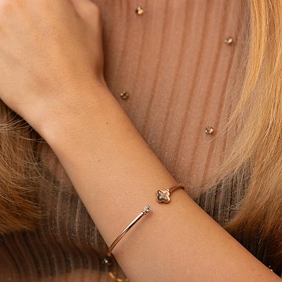 Золотой браслет "Клевер" (фианит) б04135 №4