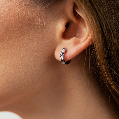 Сережки - кільця в білому золоті (діаманти, сапфіри) сб0732ri №4