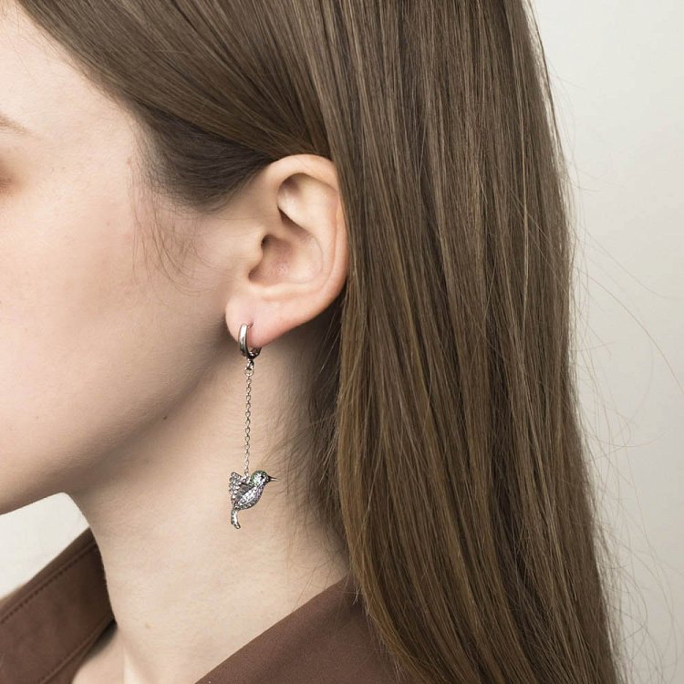 Срібні сережки "Пташка" (фіаніт) 122370 від ювелірного магазину Онікс - 2